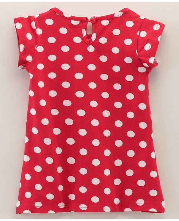Babyhug Cotton Knit Short Sleeves Polka Dots Print Baby Gown - Red