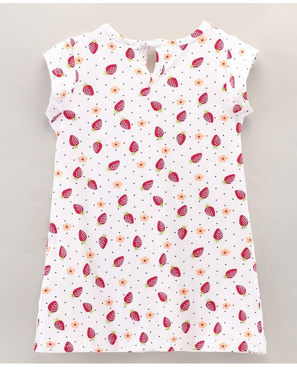 Babyhug Cotton Knit Short Sleeves Strawberry Print Baby Gown - White