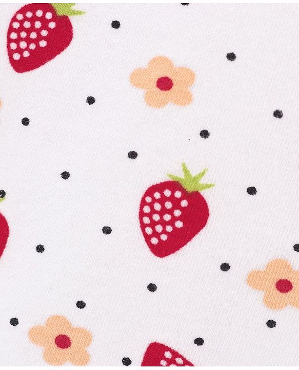 Babyhug Cotton Knit Short Sleeves Strawberry Print Baby Gown - White