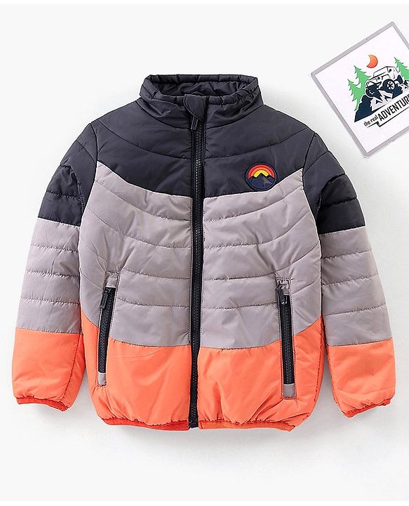 Babyhug Full Sleeves Color Block Quilted Jacket - Multicolour