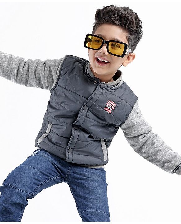 Babyhug Full Sleeves Solid Color Quilted Bomber Jacket - Navy Blue