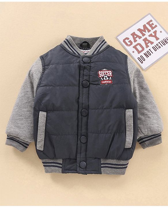 Babyhug Full Sleeves Solid Color Quilted Bomber Jacket - Navy Blue