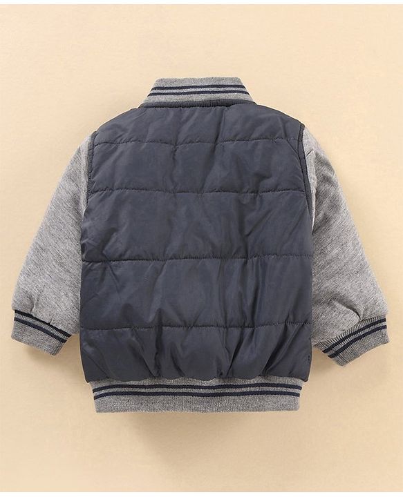 Babyhug Full Sleeves Solid Color Quilted Bomber Jacket - Navy Blue