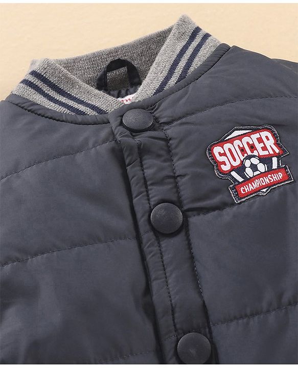 Babyhug Full Sleeves Solid Color Quilted Bomber Jacket - Navy Blue