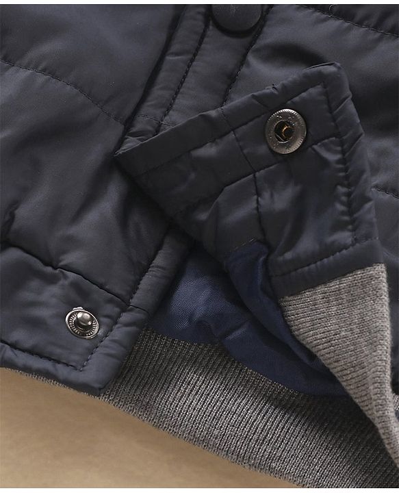 Babyhug Full Sleeves Solid Color Quilted Bomber Jacket - Navy Blue