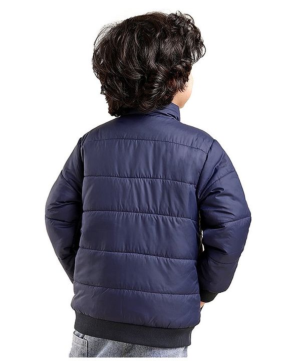 Babyhug Full Sleeves Quilted Bomber Jacket Solid Colour - Navy Blue