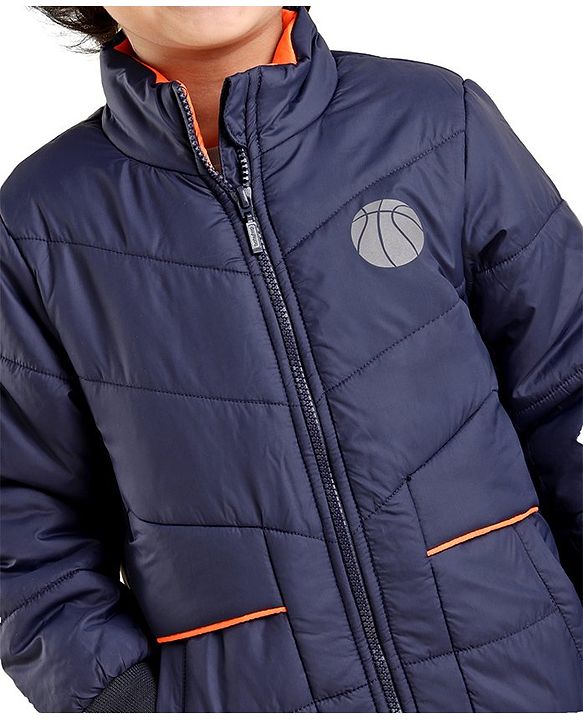 Babyhug Full Sleeves Quilted Bomber Jacket Solid Colour - Navy Blue