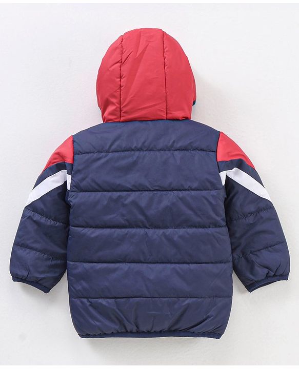 Babyhug Full Sleeves Hooded Padded Jacket Colour Block Pattern - Navy Red