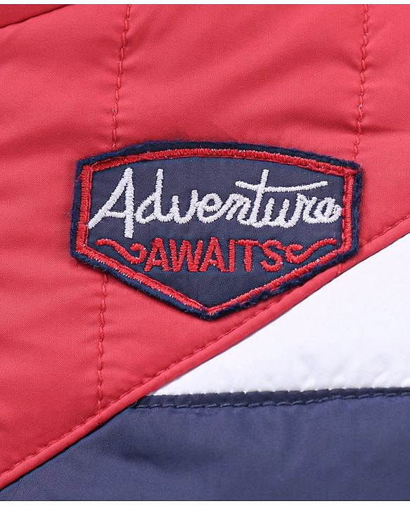 Babyhug Full Sleeves Hooded Padded Jacket Colour Block Pattern - Navy Red