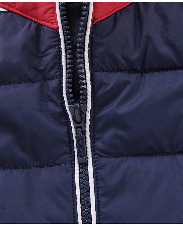 Babyhug Full Sleeves Hooded Padded Jacket Colour Block Pattern - Navy Red