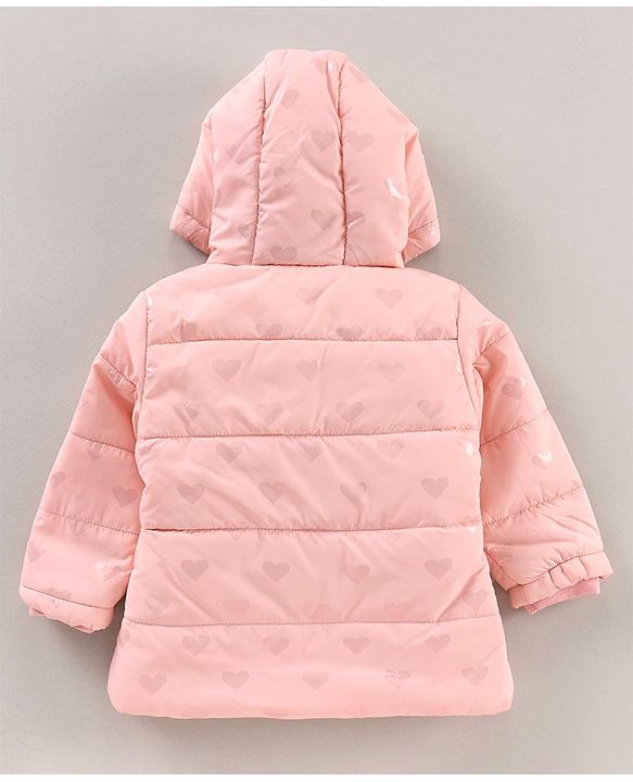 Babyhug Full Sleeves Hooded Winter Jacket Heart Print - Pink