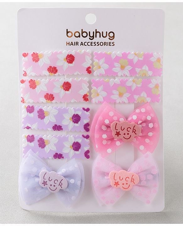 Babyhug Free Size Floral & Polka Dots Printed Hair Clips Pack of 9 - Multicolor