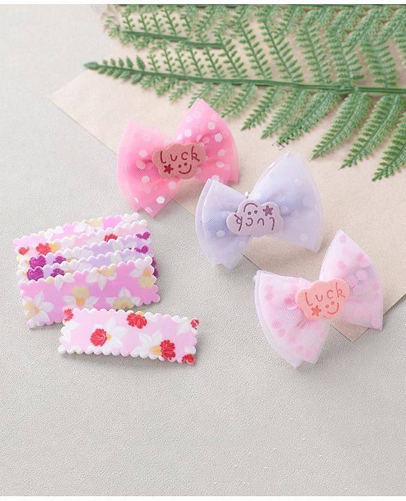 Babyhug Free Size Floral & Polka Dots Printed Hair Clips Pack of 9 - Multicolor