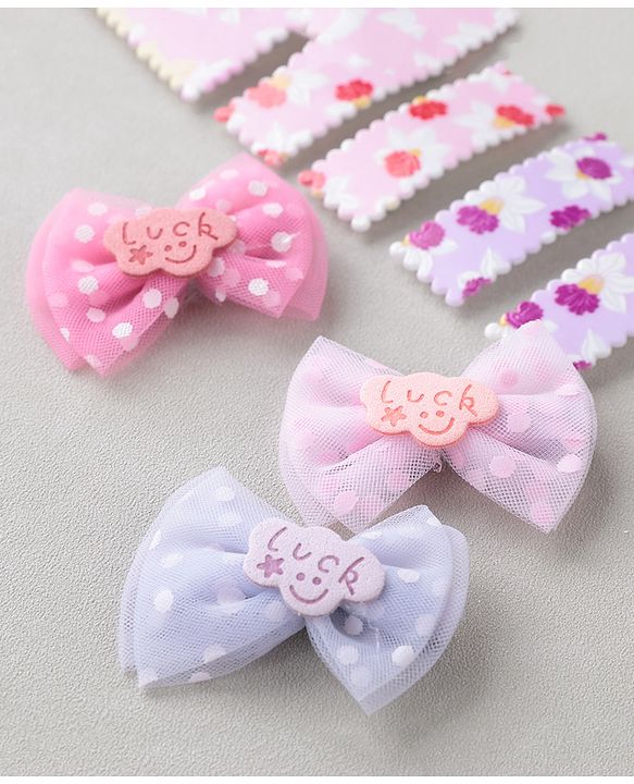 Babyhug Free Size Floral & Polka Dots Printed Hair Clips Pack of 9 - Multicolor