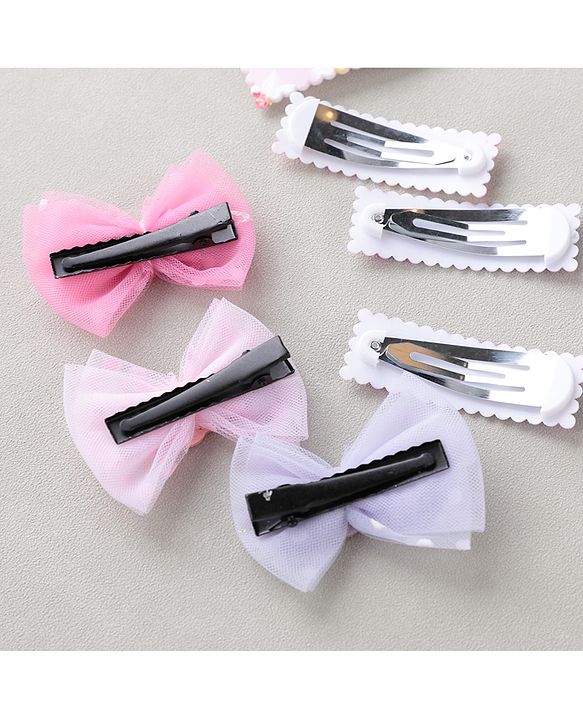 Babyhug Free Size Floral & Polka Dots Printed Hair Clips Pack of 9 - Multicolor