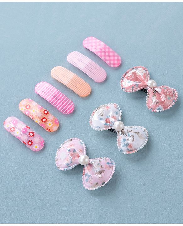 Babyhug Bow Design & Floral Printed Snap Clips Pack of 9 -Multicolor