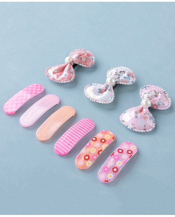 Babyhug Bow Design & Floral Printed Snap Clips Pack of 9 -Multicolor