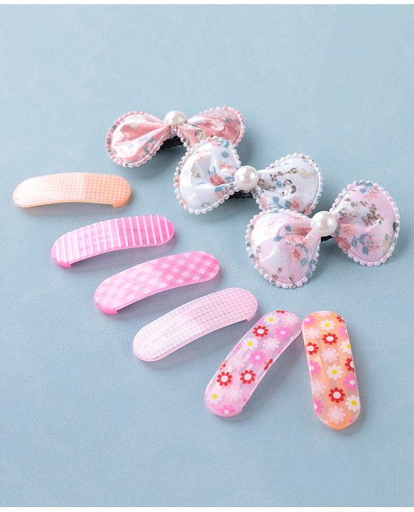 Babyhug Bow Design & Floral Printed Snap Clips Pack of 9 -Multicolor