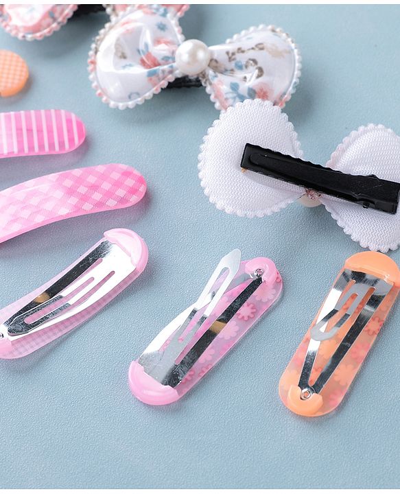 Babyhug Bow Design & Floral Printed Snap Clips Pack of 9 -Multicolor