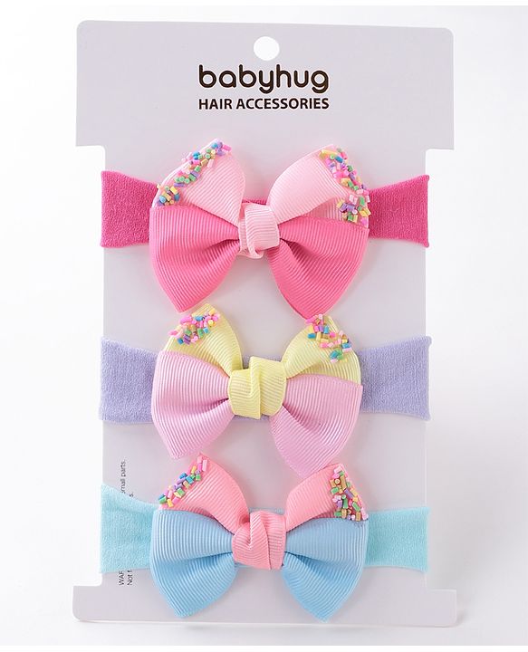 Babyhug Headbands With Bow Applique Free Size Pack of 3 - Multicolor