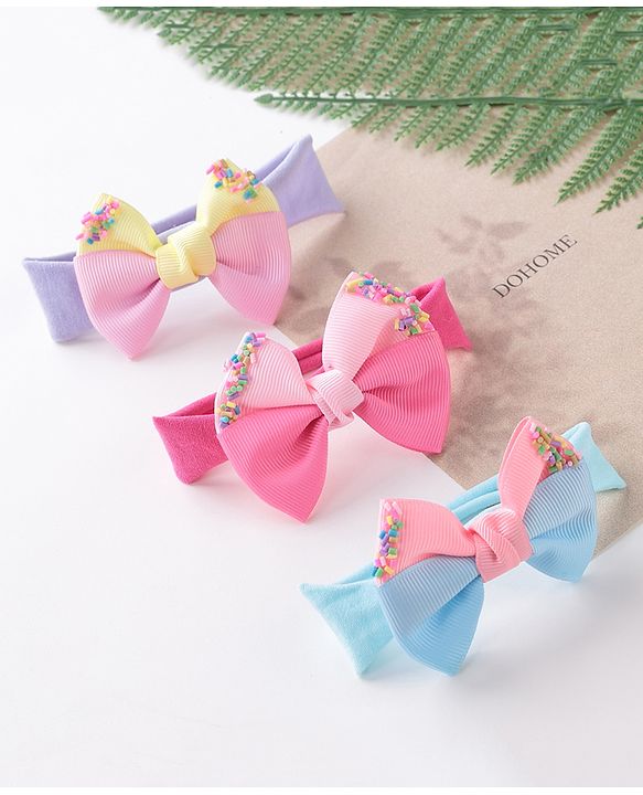 Babyhug Headbands With Bow Applique Free Size Pack of 3 - Multicolor