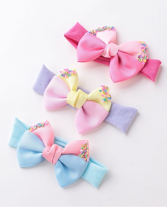 Babyhug Headbands With Bow Applique Free Size Pack of 3 - Multicolor