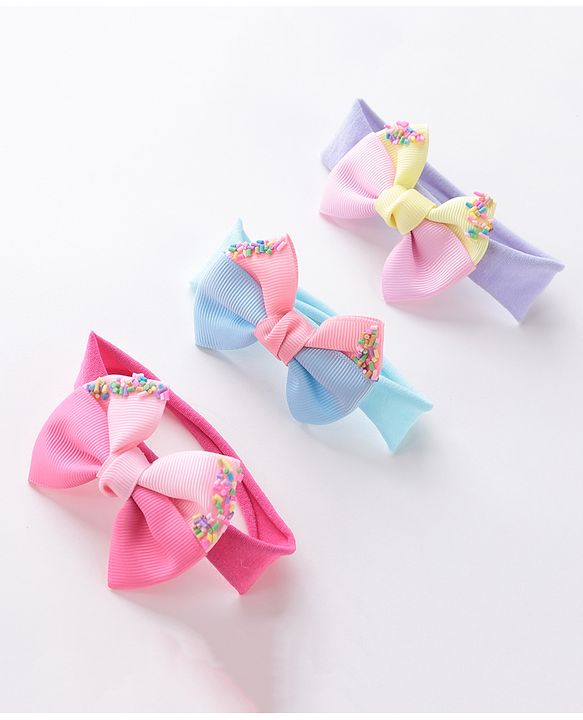 Babyhug Headbands With Bow Applique Free Size Pack of 3 - Multicolor