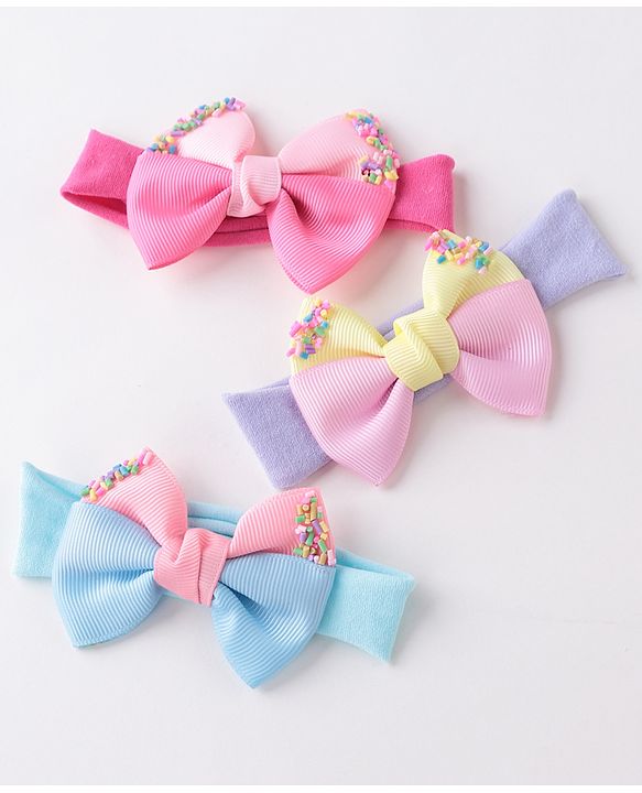 Babyhug Headbands With Bow Applique Free Size Pack of 3 - Multicolor