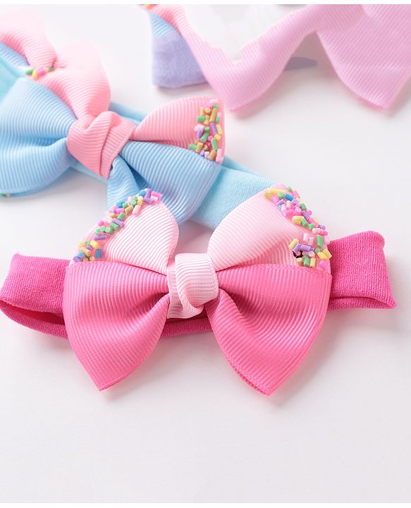 Babyhug Headbands With Bow Applique Free Size Pack of 3 - Multicolor