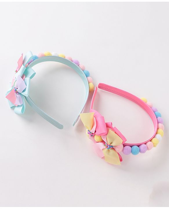 Babyhug Hair Bands With Bow Applique Free Size Pack of 2- Multicolor