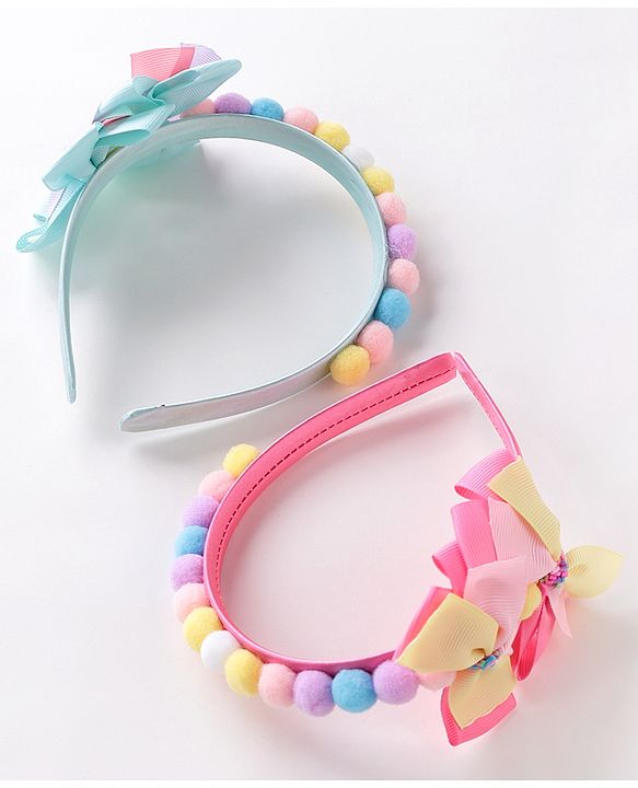 Babyhug Hair Bands With Bow Applique Free Size Pack of 2- Multicolor