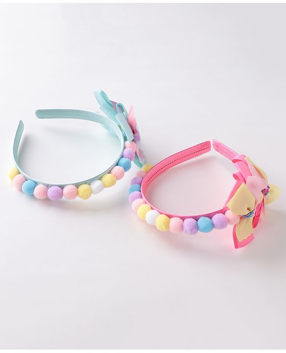 Babyhug Hair Bands With Bow Applique Free Size Pack of 2- Multicolor