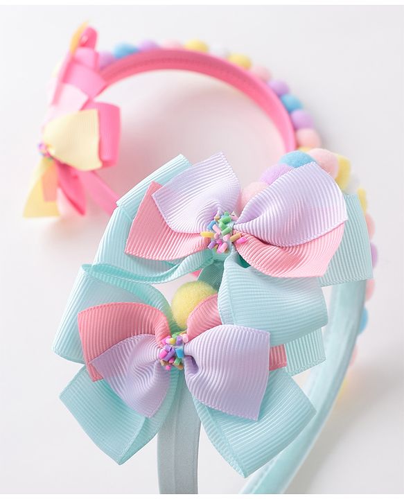 Babyhug Hair Bands With Bow Applique Free Size Pack of 2- Multicolor