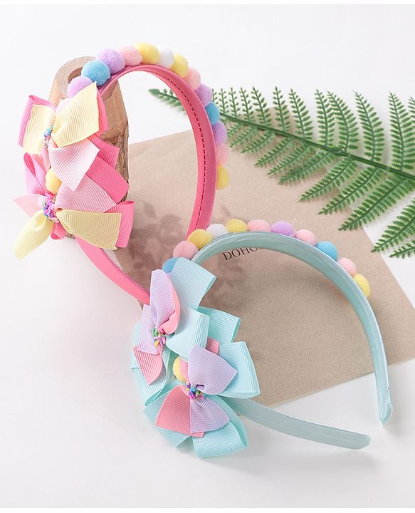 Babyhug Hair Bands With Bow Applique Free Size Pack of 2- Multicolor