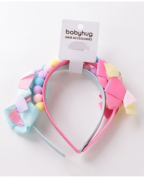 Babyhug Hair Bands With Bow Applique Free Size Pack of 2- Multicolor