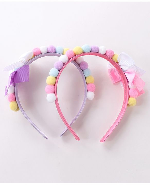 Babyhug Hair Bands With Bow Applique Free Size Pack of 2- Multicolor
