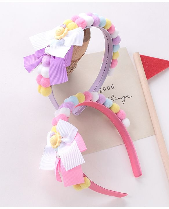 Babyhug Hair Bands With Bow Applique Free Size Pack of 2- Multicolor