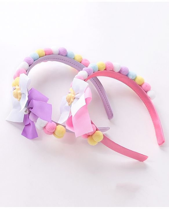 Babyhug Hair Bands With Bow Applique Free Size Pack of 2- Multicolor
