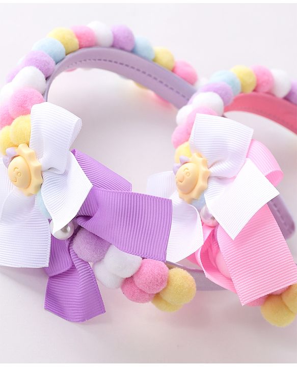 Babyhug Hair Bands With Bow Applique Free Size Pack of 2- Multicolor