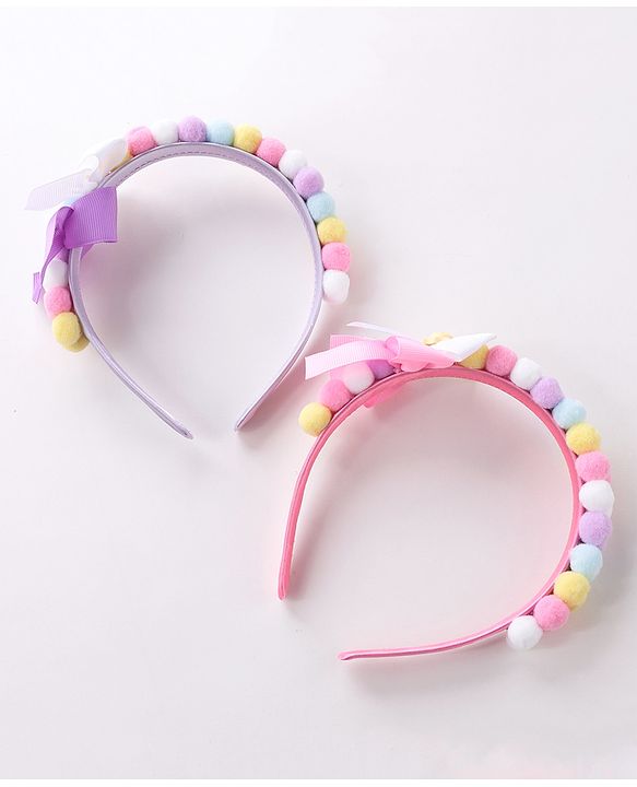 Babyhug Hair Bands With Bow Applique Free Size Pack of 2- Multicolor