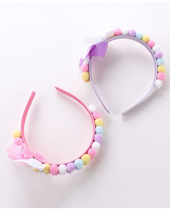 Babyhug Hair Bands With Bow Applique Free Size Pack of 2- Multicolor