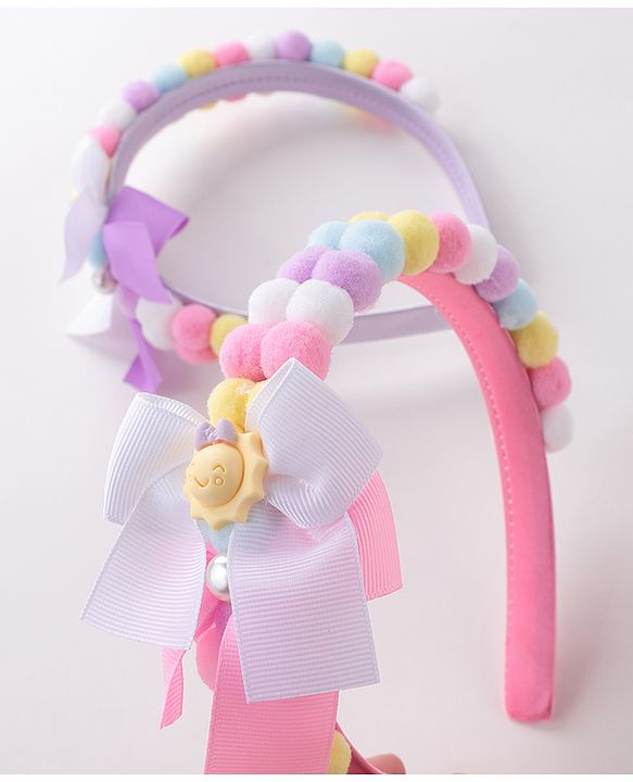 Babyhug Hair Bands With Bow Applique Free Size Pack of 2- Multicolor