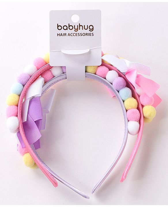 Babyhug Hair Bands With Bow Applique Free Size Pack of 2- Multicolor