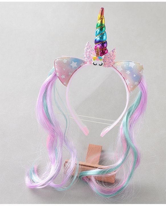 Pine Kids Hair Extensions Unicorn Themed Hair Band Free Size - Multicolour