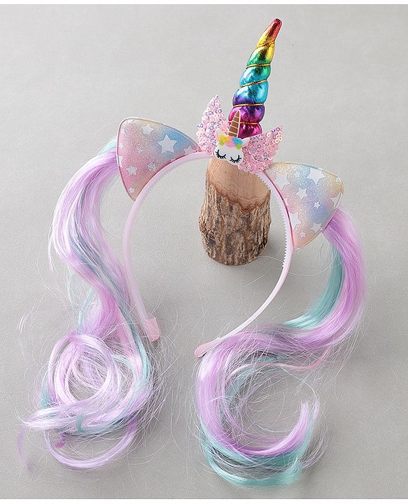 Pine Kids Hair Extensions Unicorn Themed Hair Band Free Size - Multicolour