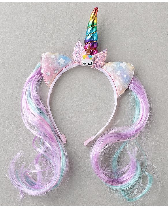 Pine Kids Hair Extensions Unicorn Themed Hair Band Free Size - Multicolour