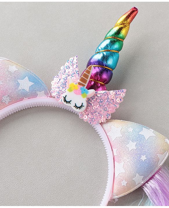Pine Kids Hair Extensions Unicorn Themed Hair Band Free Size - Multicolour