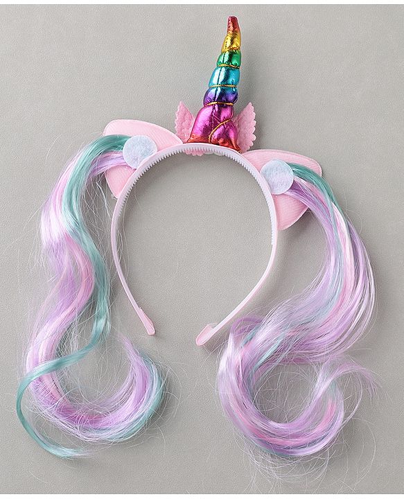 Pine Kids Hair Extensions Unicorn Themed Hair Band Free Size - Multicolour