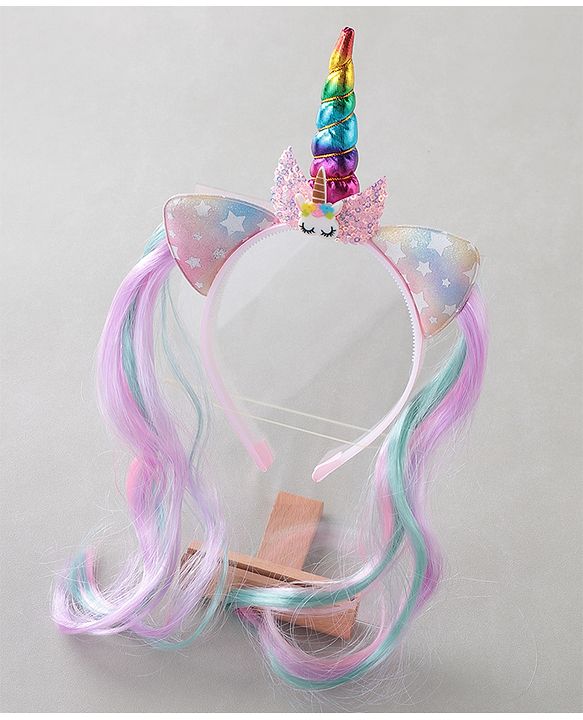 Pine Kids Hair Extensions Unicorn Themed Hair Band Free Size - Multicolour