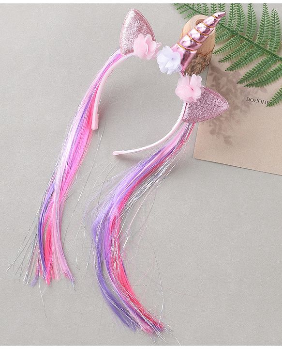 Pine Kids Hair Extensions Unicorn Themed Hair Band Free Size - Pink Purple